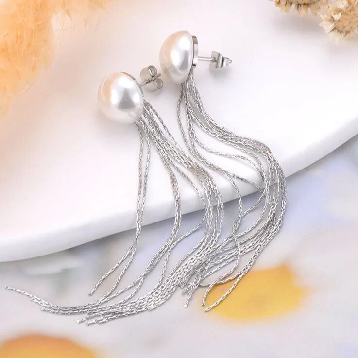 Long Fringe Earrings, Long Chain Earrings, Earrings Statement