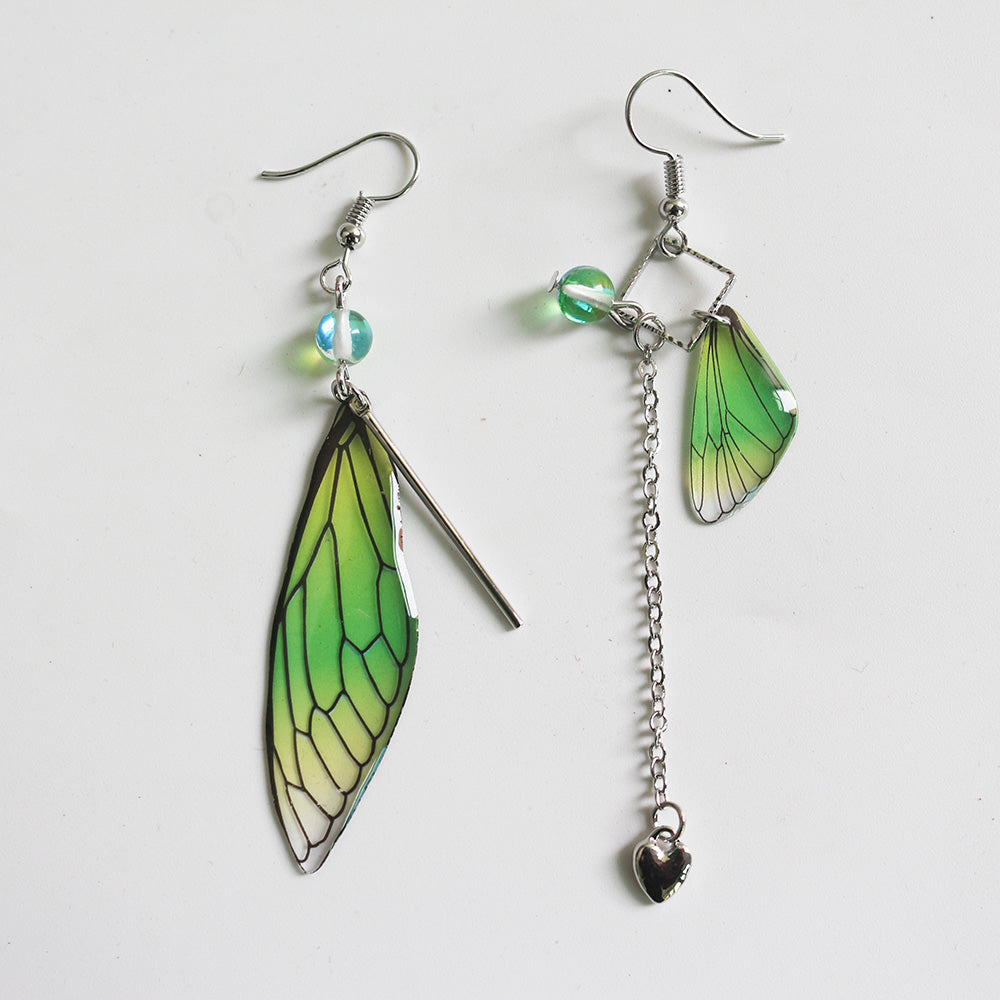 Goleta Asymmetrical Fairy Butterfly Wing Heart Chain Dangle Earrings ...