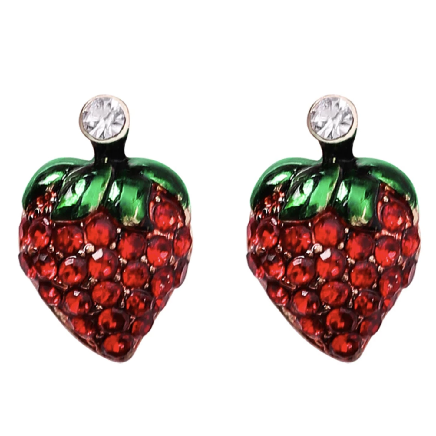 Eleele Flower Cherry Mushroom Apple Strawberry Stud Crystal Earrings ...