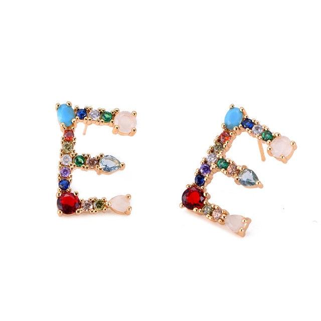 Arezzo Multicolor Crystal Initial Alphabet Letter Stud Earrings