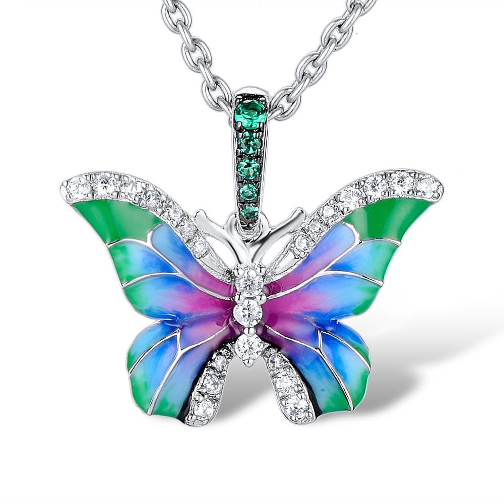 Piacenza Handmade Silver Enamel Crystal Butterfly Pendant Necklace ...