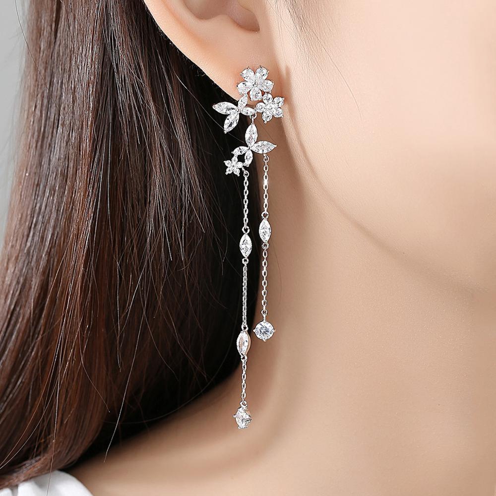 Leisure Drop Girl Tassel Silver Fringed Flower Zircon Earrings Studs |  Fashion Earrings | Accessories- ByGoods.Com