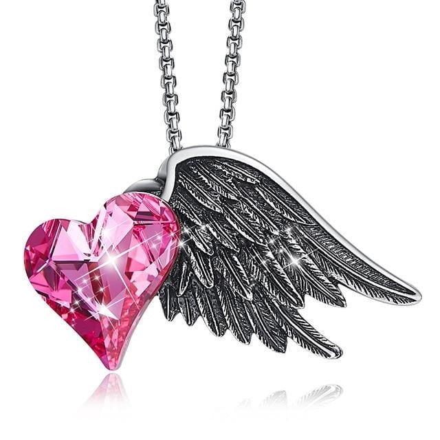 Saint John Crystal Heart Angel Feathers Wing Pendant Link Necklace ...