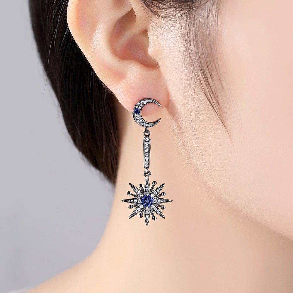 Cohasset Asymmetrical Crystal Star and Moon Drop Dangle Stud Earrings ...