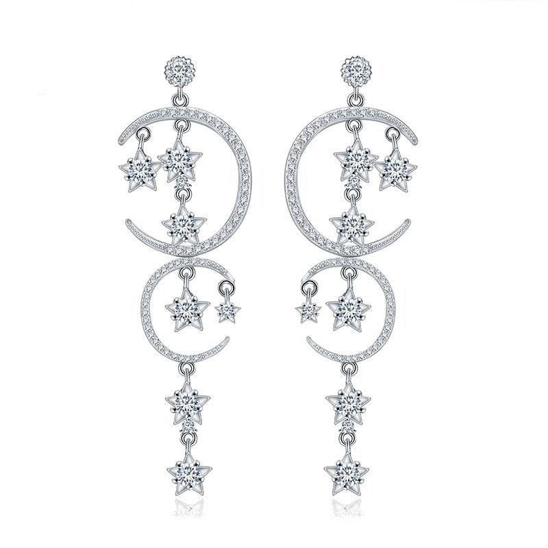 Caltanissetta Crystal Star and Moon Dangle Drop Statement Earrings ...