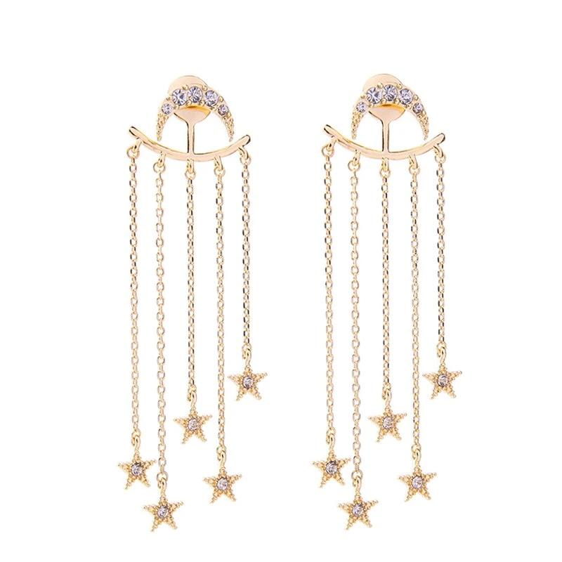 Mattoon Crystal Stars on a Chain Moon Drop Dangle Statement Earrings ...